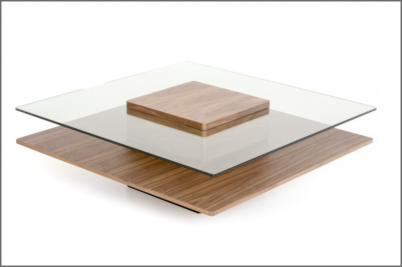 Table basse carré bois verre