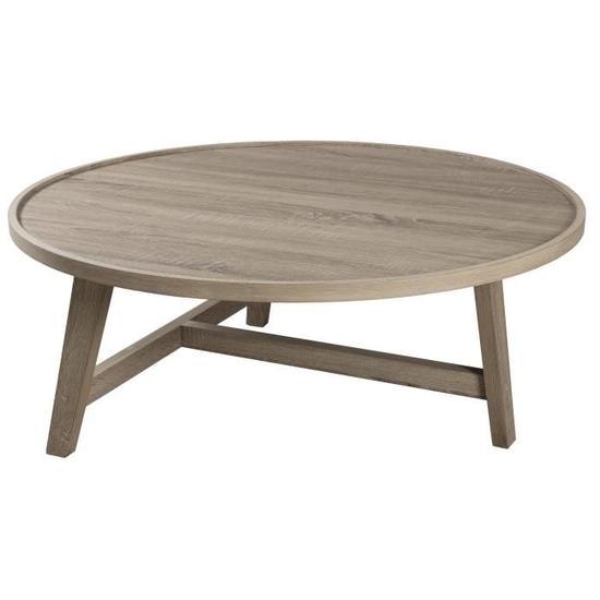 Melbourne table basse ronde scandinave en mdf placage chêne verni et métal noir - 90x90 cm