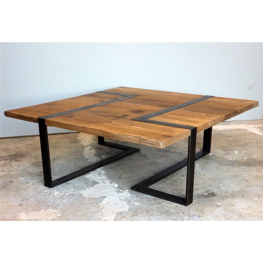 Table basse carré bois et métal