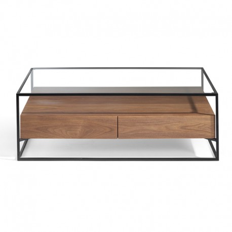 Table basse verre avec tiroir bois