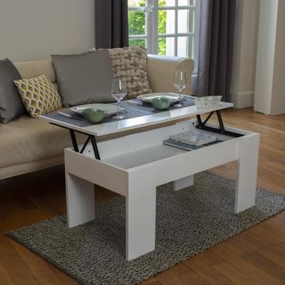Table basse blanche avec plateau en bois