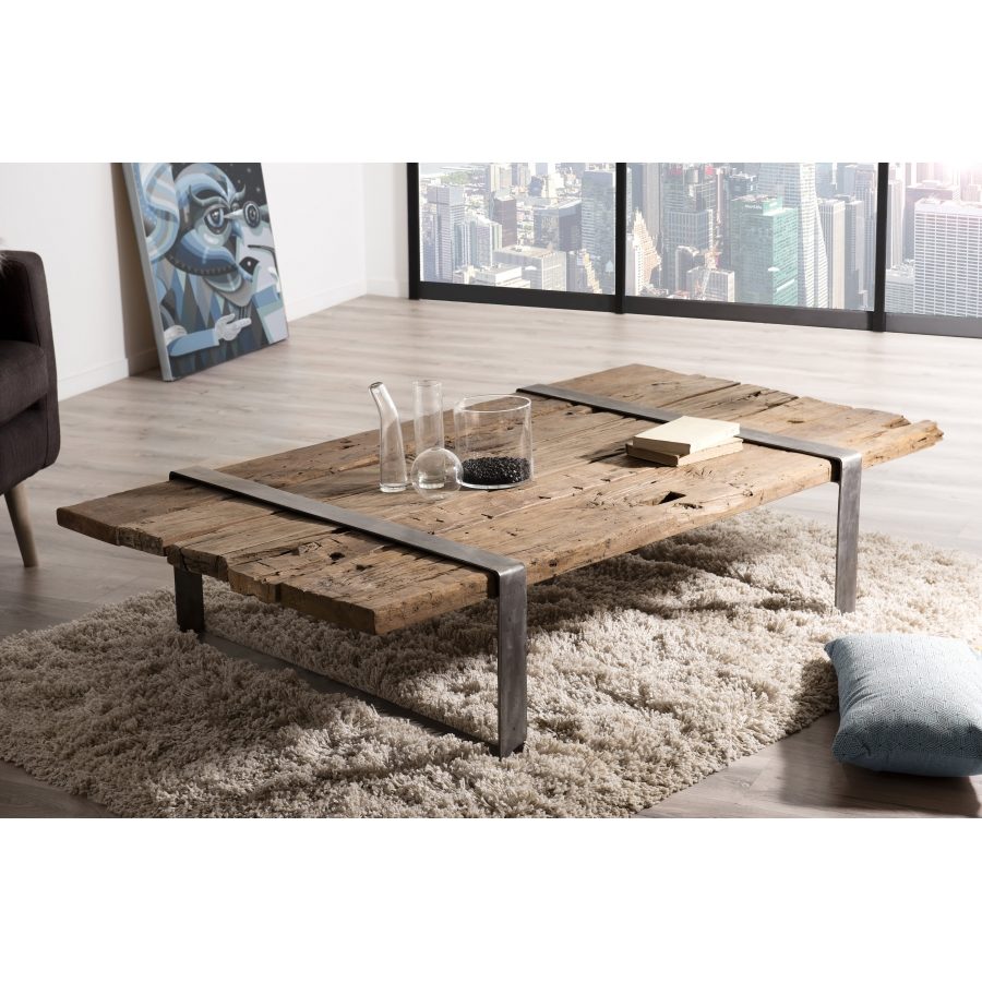 Table basse en bois carrée 2 tiroirs longueur 89 cm ornela