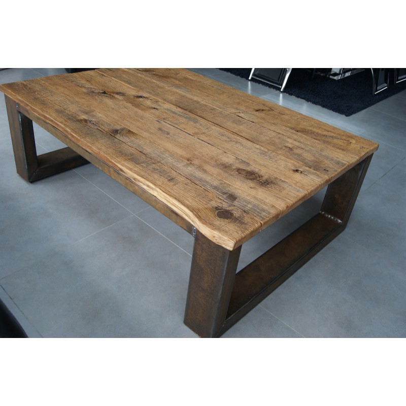 Table basse bois massif grise