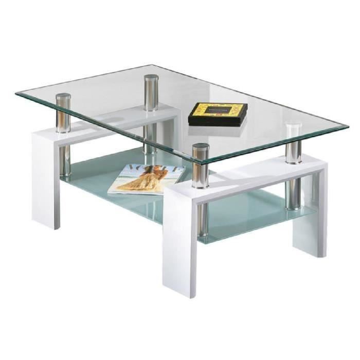 Table basse en verre bois blanc