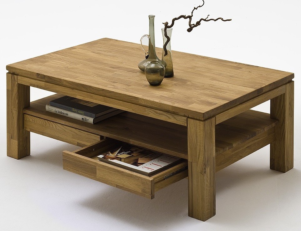 Table basse bois carré avec rangement
