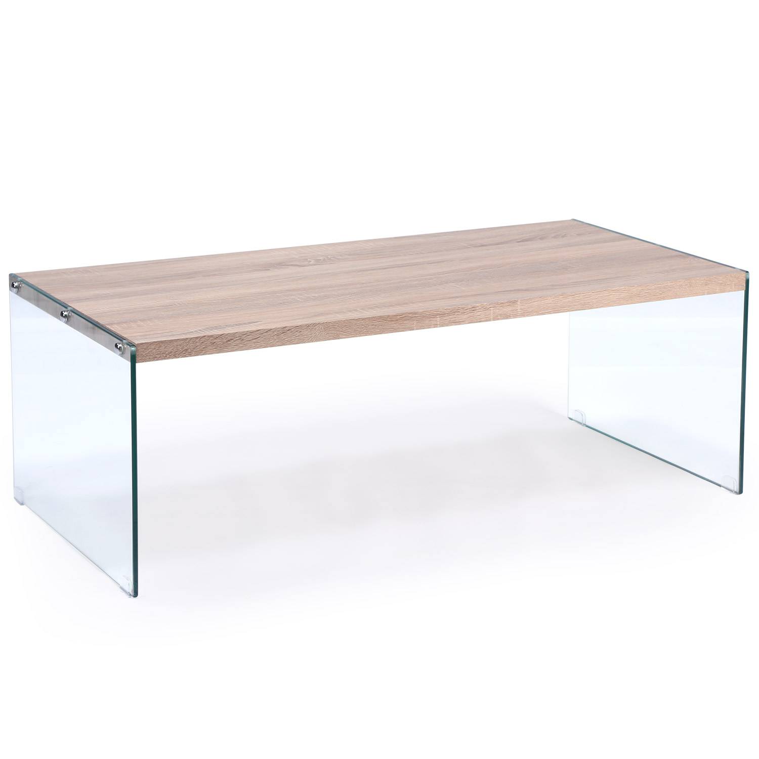 Table basse verre bois clair