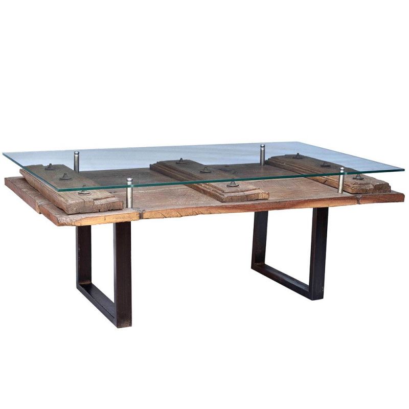 Table basse bois et verre ancienne