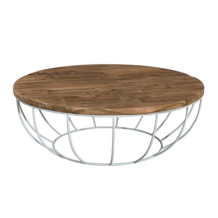 Table basse ronde bois metal blanc