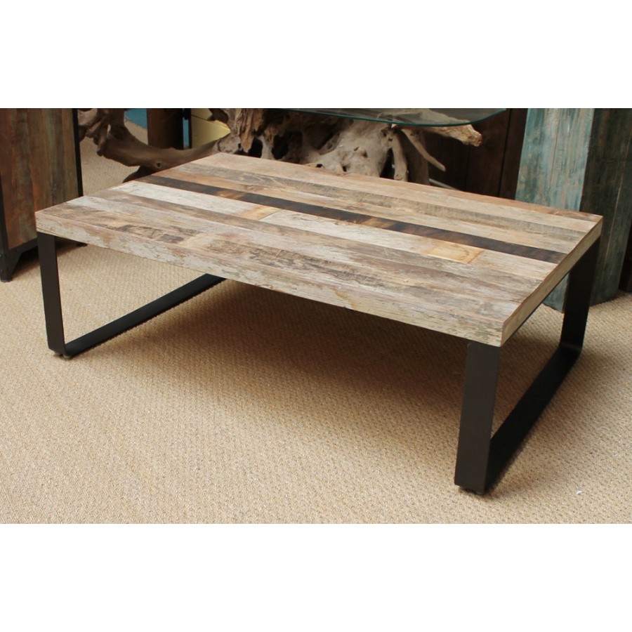 Table basse rectangulaire bois et metal pas cher