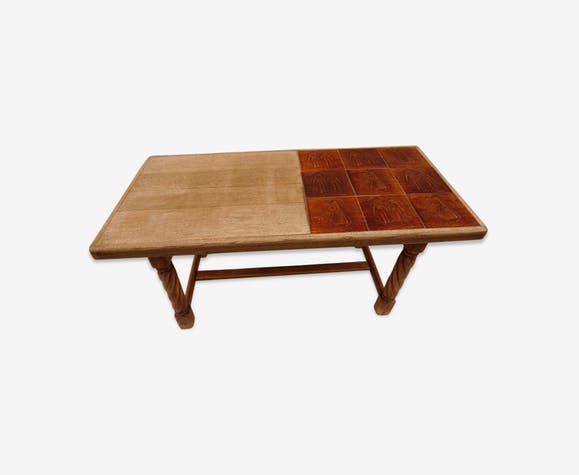 Table basse rustique bois massif carrelée