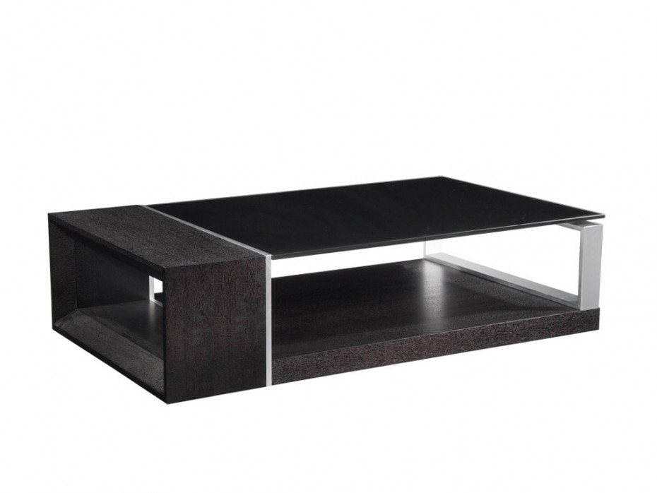 Table basse bois verre noir