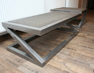 Table basse bois beton ciré