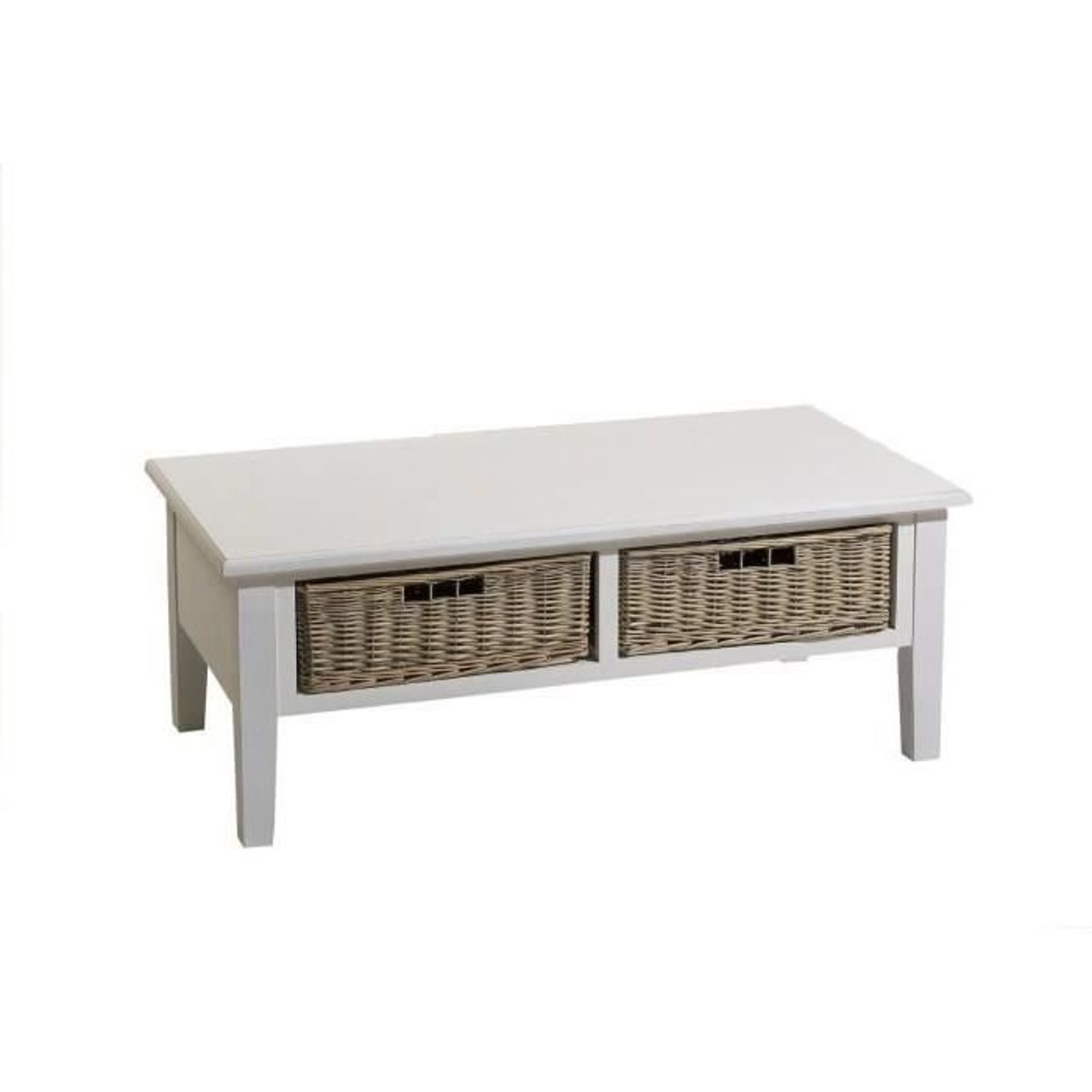 Table basse bois blanc avec tiroirs