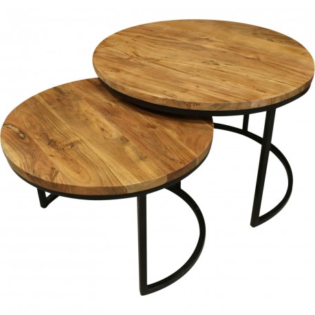 Table basse ronde métal bois